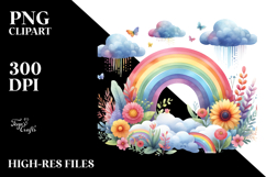 Colorful Watercolor Rainbow with Clouds, Transparent PNG Product Image 2