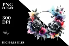 Colorful Watercolor Abstract with Black Roses | Sublimation Product Image 1