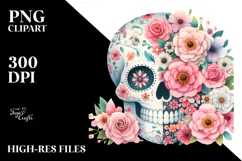 Colorful Cute Skull with Flowers PNG Product Image 2
