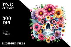 Colorful Cute Skull with Flowers PNG Product Image 2