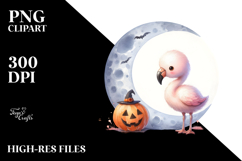 Cute Baby Flamingo Halloween Moon Digital Painting PNG Product Image 2