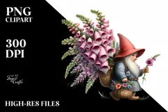 Gnome with Foxglove Flower Bouquet Watercolor | Clipart Product Image 3