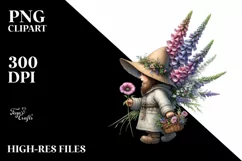 Gnome with Foxglove Flower Bouquet Watercolor | Clipart Product Image 3