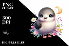 Colorful Small Baby Arctic Skua with Moon and Flowers | Product Image 1