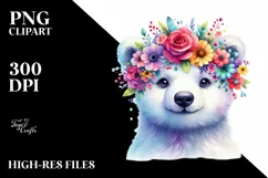 Cartoon-Style Polar Bear with Flower Crown PNG Product Image 1