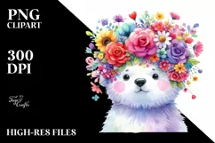 Cartoon-Style Polar Bear with Flower Crown PNG Product Image 3