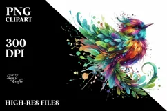 Abstract Bird with Plant Leaves, PNG Product Image 1