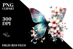 Grungy Butterfly with Spring Flowers, Transparent PNG Product Image 2