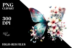 Grungy Butterfly with Spring Flowers, Transparent PNG Product Image 2