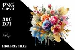 Colorfull Rose Gold Foil Bouquet | Sublimation Clipart Product Image 3
