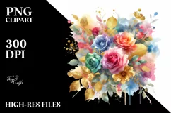 Colorful Rose Bouquet Splash | Sublimation Clipart Product Image 1