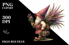 Gnome with Heather Flower Bouquet Watercolor | Clipart Product Image 3