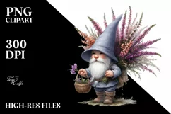 Gnome with Heather Flower Bouquet Watercolor | Clipart Product Image 3