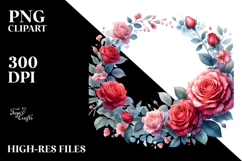 Washed Watercolor Horizontal Frame Red Roses Clipart Product Image 2