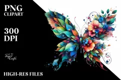 Vibrant Watercolor Butterfly with Flowers Product Image 1