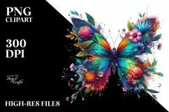 Vibrant Watercolor Butterfly with Flowers Product Image 1