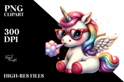 Cute Unicorn with Sunglasses Sublimation Clipart Product Image 3
