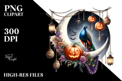 Peacock Dressed for Halloween on Half Moon PNG Product Image 2