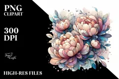 Stained Peonies with Metalic Shimmer | Summer Clipart Product Image 3
