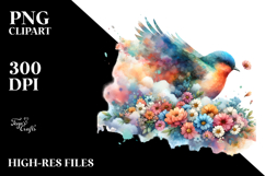 Bird with Flowers Watercolor, Artistic PNG Product Image 2