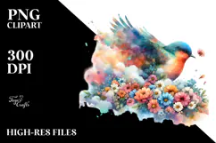 Bird with Flowers Watercolor, Artistic PNG Product Image 2