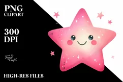 Smiling Pinkish Star in Watercolor PNG Product Image 2