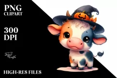 Cute Cow in Halloween Scene Sublimation Clipart Product Image 3