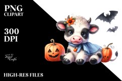 Cute Cow in Halloween Scene Sublimation Clipart Product Image 3