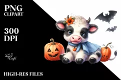 Cute Cow in Halloween Scene Sublimation Clipart Product Image 3
