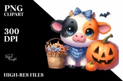 Cute Cow in Halloween Scene Sublimation Clipart Product Image 3
