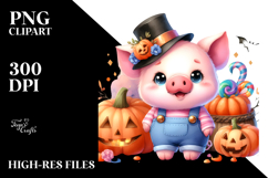 Cute Baby Pig Halloween Scenery PNG Product Image 2