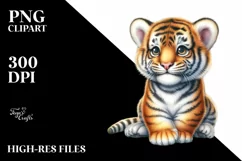 Vibrant Baby Tiger in Front of Barn | Sublimation | Clipart Product Image 1