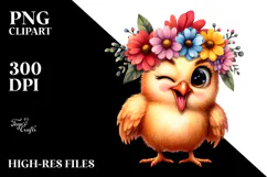 Cute Chicken with Flower Crown PNG Product Image 2