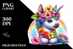 Colorful Baby Unicorn with Lei, PNG Product Image 3