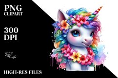 Colorful Baby Unicorn with Lei, PNG Product Image 3