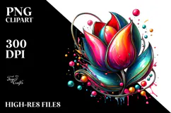 Glossy Tulip Watercolor Splash, PNG Product Image 2