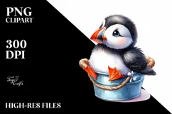 Colorful Watercolor Smiling Puffin | Clipart Product Image 1