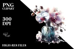 Abstract Watercolor Bottle Orchid Clipart Product Image 2