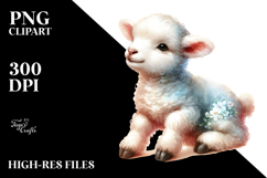 Digital Watercolor Cute Baby Lamb Big Eyes PNG Product Image 2
