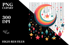 Retro Colorful Half Moon with Hanging Stars, Transparent PNG Product Image 2