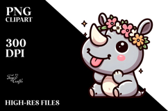 Ridiculously Cute Rhino with Flower Crown, PNG Product Image 2