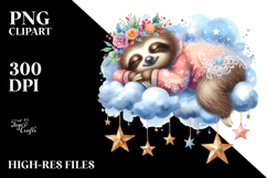 Boho Cute Baby Sloth Sleeping on the Cloud Product Image 2