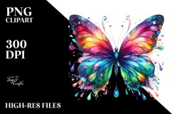 Colorful Watercolor Wimsical Vibrant Butterfly Clipart Product Image 3