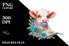 Colorful Baby Cow with College Campus, PNG Product Image 1
