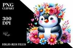 Colorful Penguin Sitting on Flower Clipart Product Image 3