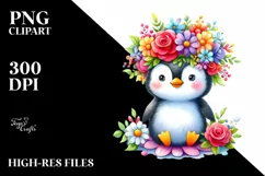 Colorful Penguin Sitting on Flower Clipart Product Image 1