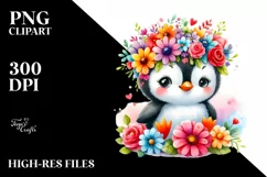 Colorful Penguin Sitting on Flower Clipart Product Image 1