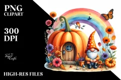 Autumn Gnome House with Colorful Flowers | Sublimation | Product Image 1