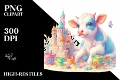 Colorful Baby Cow Building Sandcastle, PNG Product Image 3