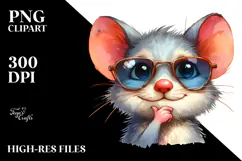 Watercolor Funny Mouse Portrait, Transparent PNG Product Image 2